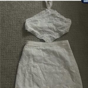 Forever 21 White Embroidered Two-Piece Skirt Set